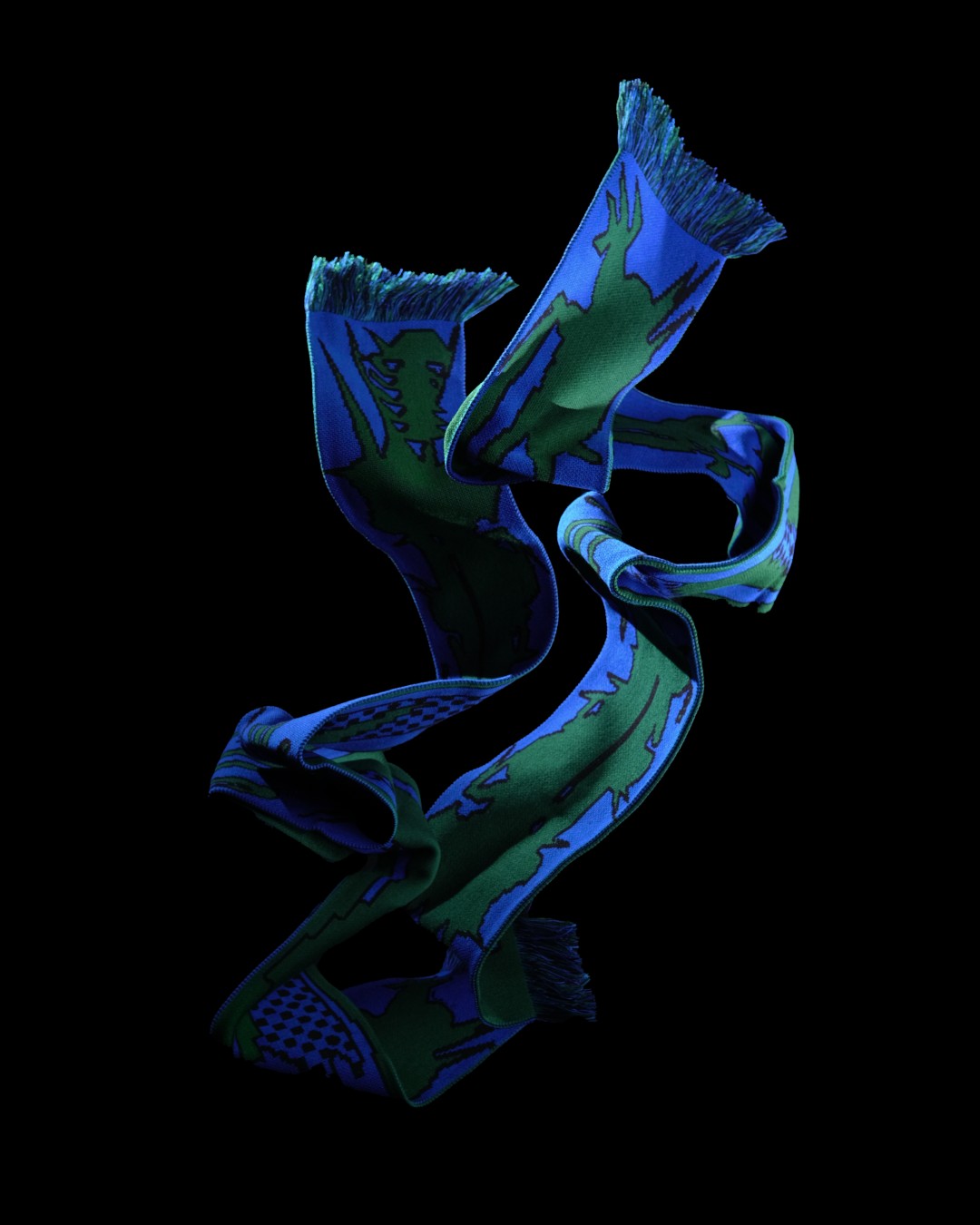 Rapapawn scarf floating against a black background